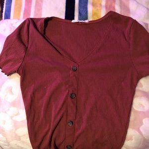 caution to the wind burnt orange button shirt